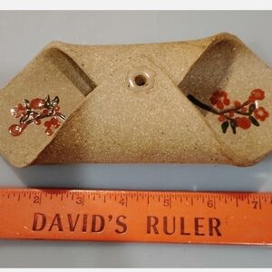 Handmade Ceramic Aquarium Tunnel - Beige with Red Flower Accent